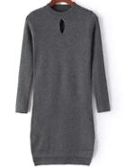 Romwe Dip Hem Keyhole Grey Sweater Dress
