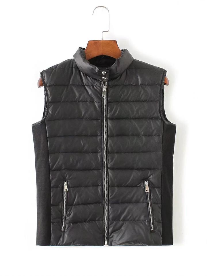 Romwe High Neck Zip Up Padded Vest