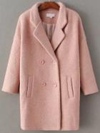 Romwe Pink Double Breasted Drop Shoulder Coat