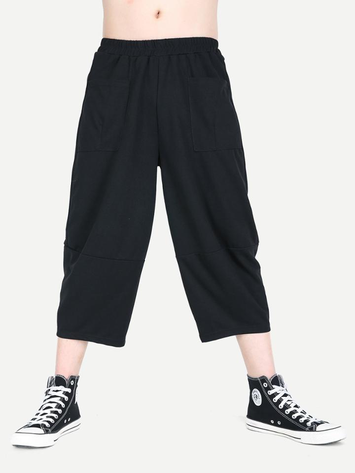 Romwe Men Elastic Waist Plain Wide Leg Pants
