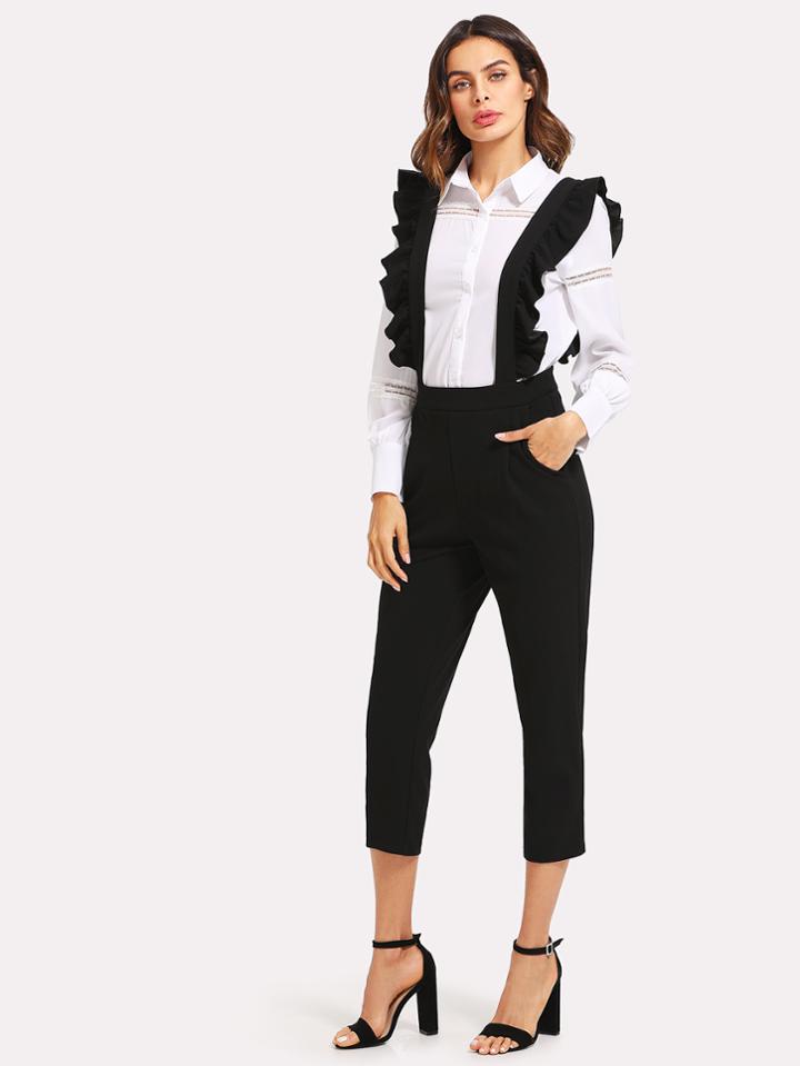 Romwe Solid Jumpsuit With Ruffle Strap