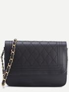 Romwe Black Faux Leather Quilted Flap Chain Bag
