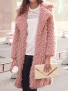Romwe Lapel Pockets Long Pink Coat
