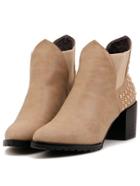 Romwe Khaki Pointy With Studded Rugged Boots