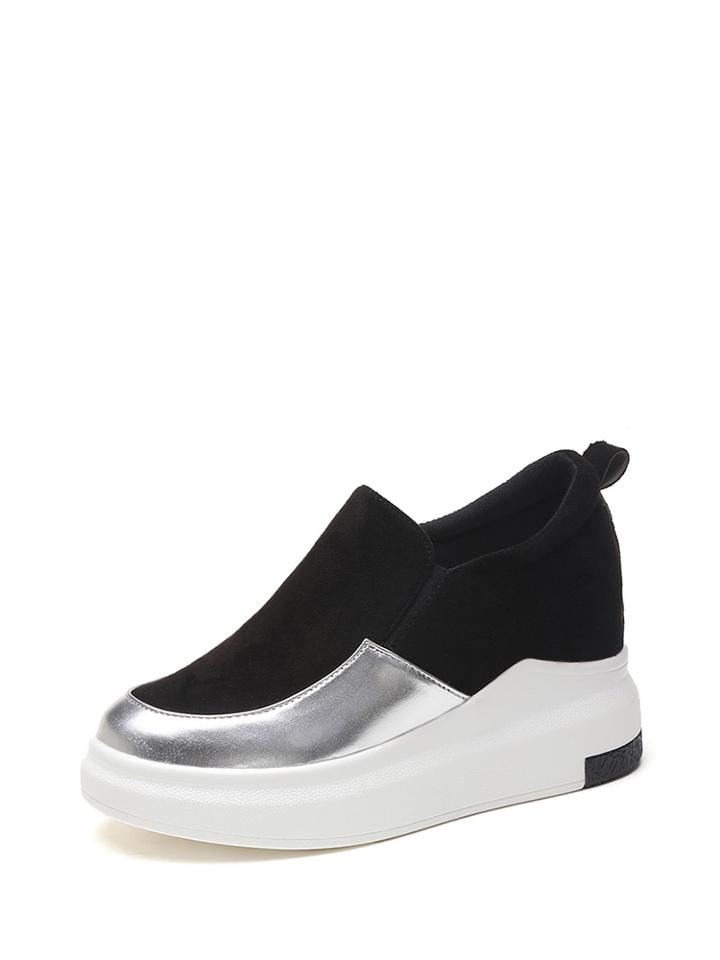 Romwe Contrast Panel Pu Hidden Wedge Sneakers