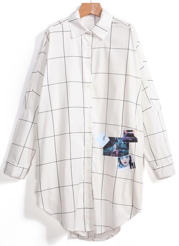 Romwe Lapel Plaid Print Loose Blouse