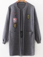 Romwe Grey Patch Long Cardigan With Pockets