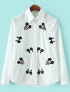 Romwe Dip Hem Mickey Embroidered Blouse