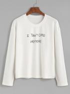 Romwe White Slogan Print Long Sleeve T-shirt
