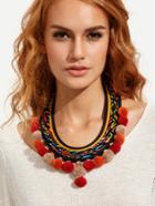 Romwe Exotic Multilayer Braided Pompom Necklace