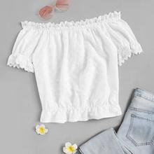 Romwe Off The Shoulder Eyelet Crop Blouse
