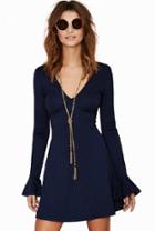Romwe V Neck Flouncing Navy Dress