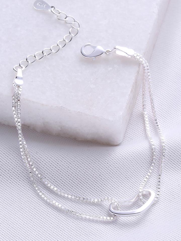Romwe Silver Heart Charm Chain Bracelet