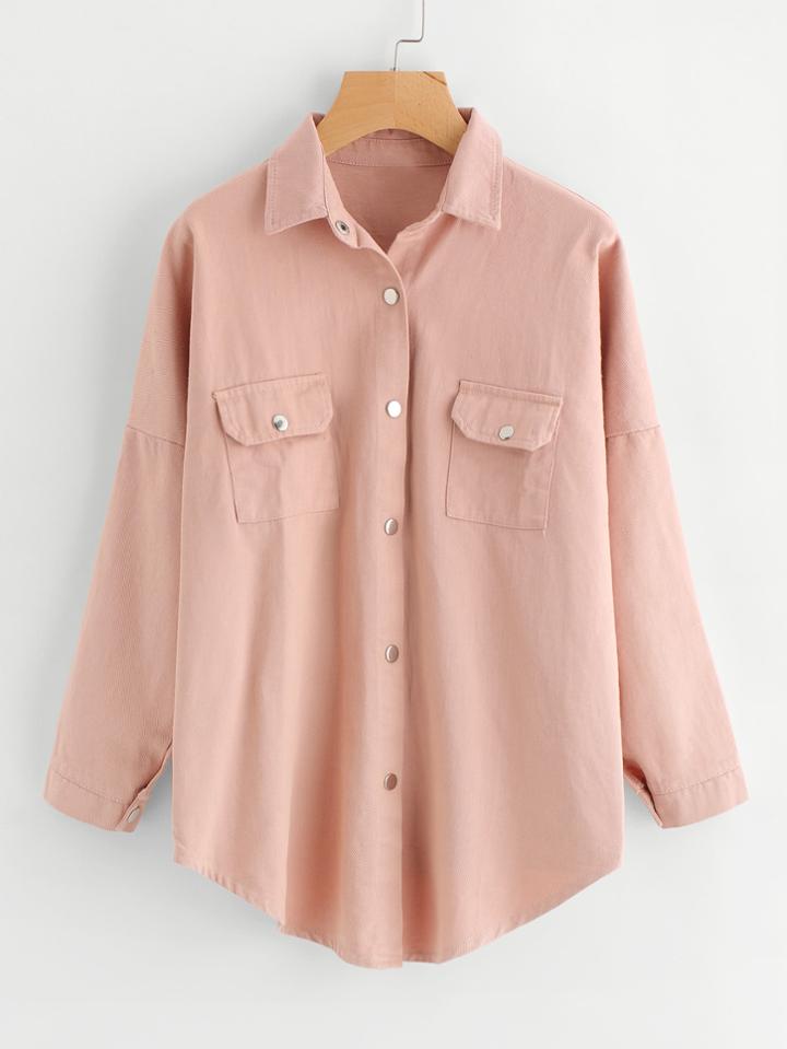 Romwe Dip Hem Denim Shirt Jacket