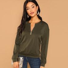 Romwe Zip Half Placket Solid Sweatshirt