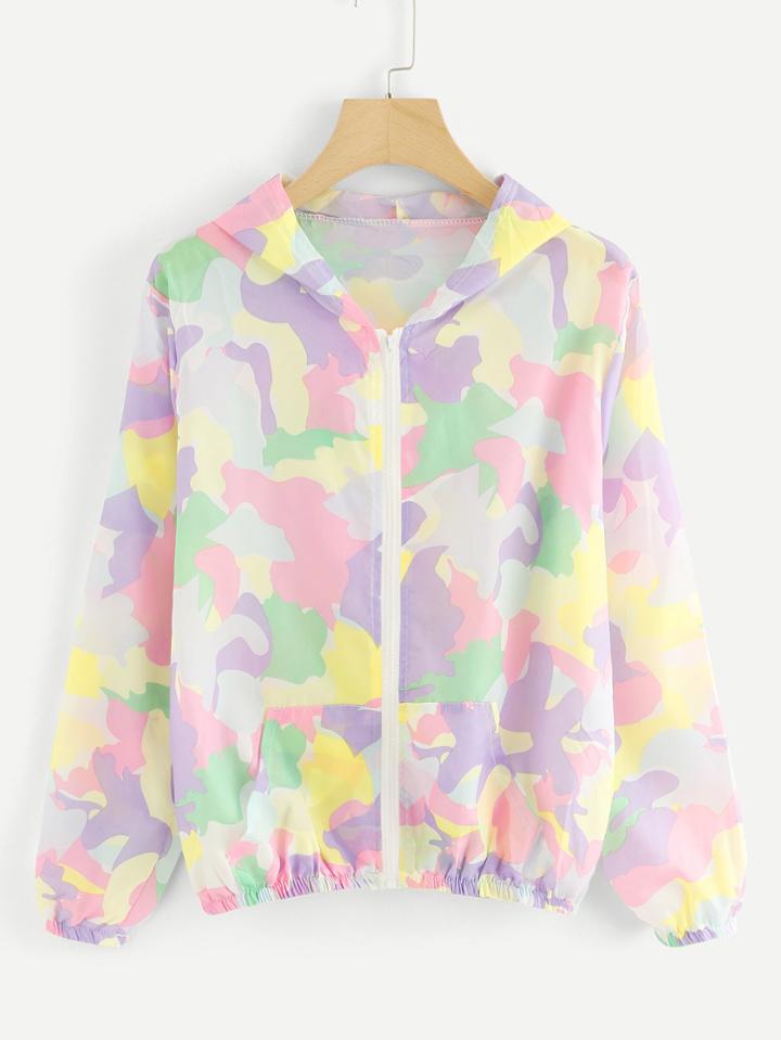 Romwe Patchwork Camouflage Hooded Jacket