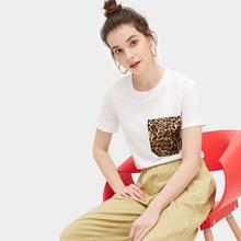 Romwe Leopard Panel Pocket Detail Tee