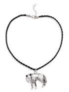 Romwe Antique Silver Wolf Pendant Braided Necklace