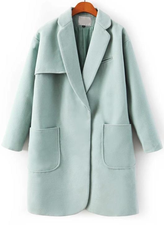 Romwe Pockets Loose Green Coat