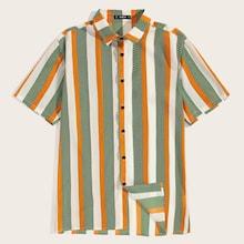 Romwe Guys Chevron Striped Button Up Shirt