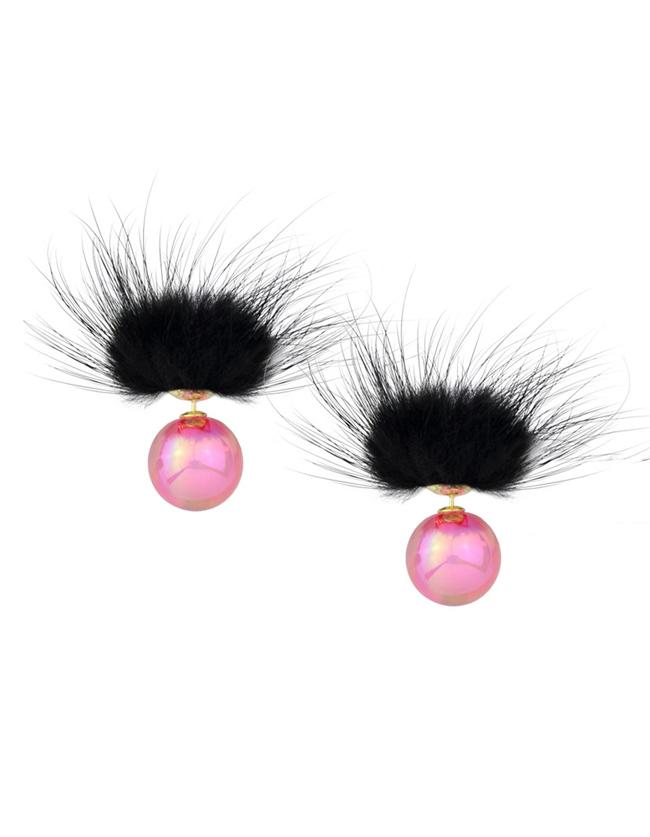 Romwe Pink Cute Ball Stud Earrings
