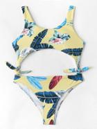 Romwe Tropical Print Knot Bikini Set