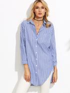 Romwe Blue Vertical Striped Shirt With Pocket