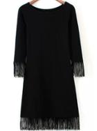 Romwe Round Neck Tassel Slim Black Dress