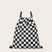 Romwe Checker Print Backpack