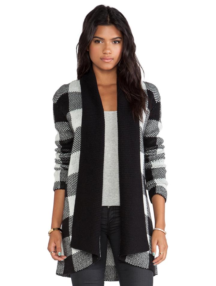 Romwe White Black Plaid Cardigan Sweater