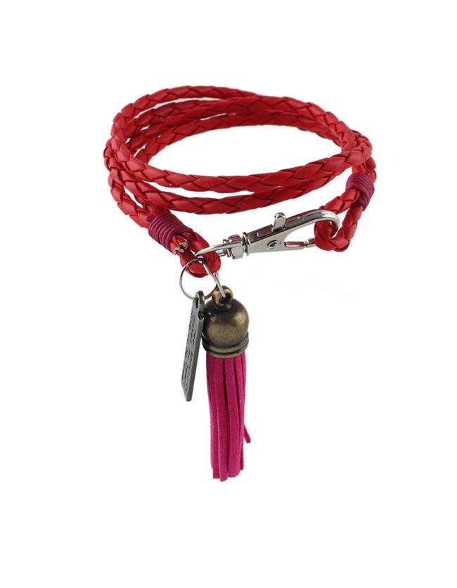 Romwe Red Pu Wrap Bracelet With Tassel