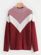 Romwe Color Block Chevron Pattern Jumper