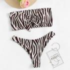 Romwe Zebra Print Bandeau With Cheeky Bikini Set