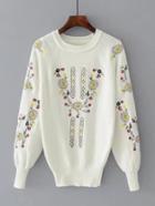 Romwe Floral Embroidered Pullover Jumper