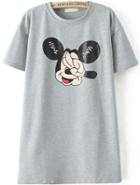 Romwe Mickey Print Grey T-shirt