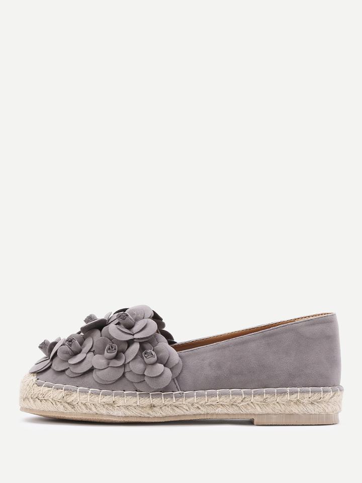 Romwe Flower Embellished Cap Toe Espadrille Flats
