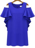 Romwe Off-shoulder Ruffle Sleeve Blue Dress