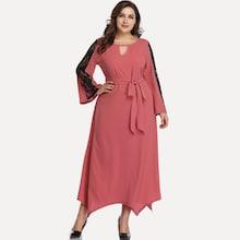 Romwe Plus Contrast Lace Belted Dress