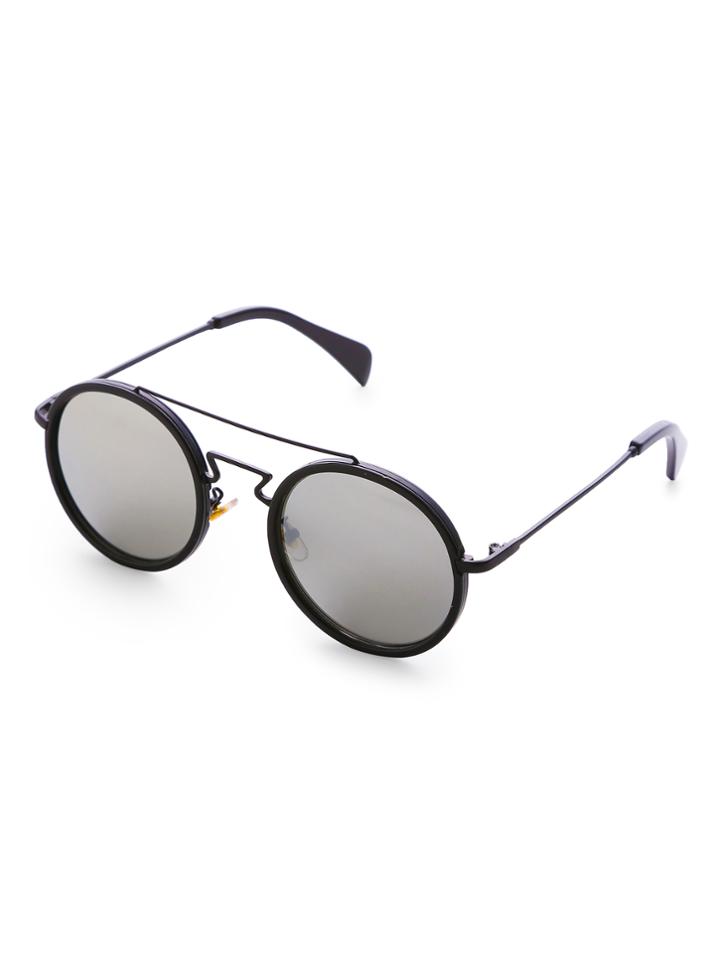 Romwe Double Bridge Grey Lens Round Sunglasses