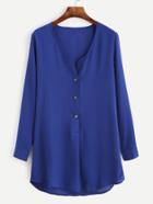 Romwe Blue Half Placket Chiffon Shirt Dress