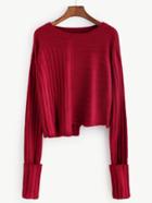 Romwe Burgundy Mixed Ribbed Knit Asymmetric Sweater