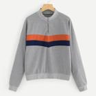 Romwe Mock Neck Colorblock Zip Half Placket Sweatshirt