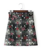 Romwe Frill Top Checked Floral Skirt