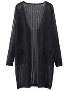 Romwe Black Long Sleeve Pocket Cardigan