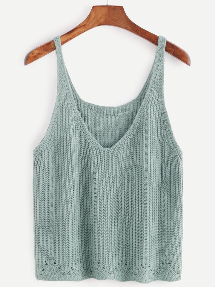 Romwe Pale Green V Neck Sweater Vest