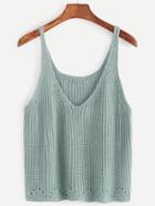 Romwe Pale Green V Neck Sweater Vest