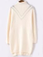 Romwe Polo Neck Dip Hem Eyelet Beige Sweater Dress
