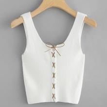 Romwe Plus Lace Up Ribbed Tank Top