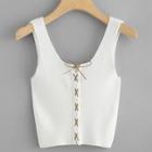 Romwe Plus Lace Up Ribbed Tank Top