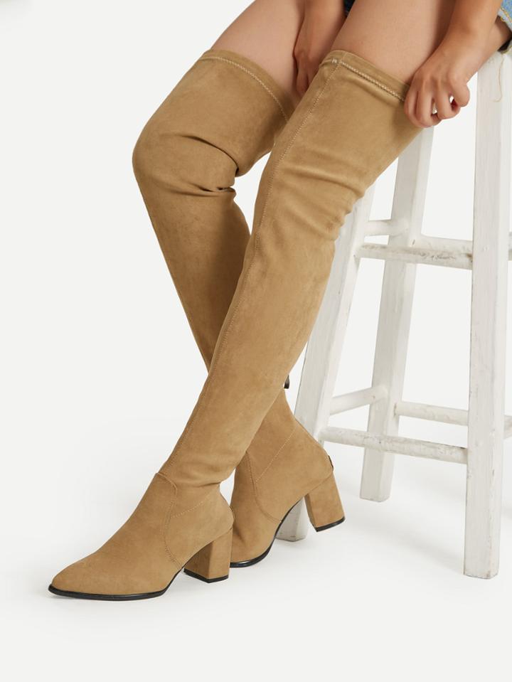 Romwe Back Zipper Thigh High Suede Boots